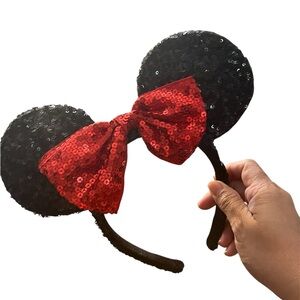 Sequin Black Ears with Red Bow Headband new without tags.